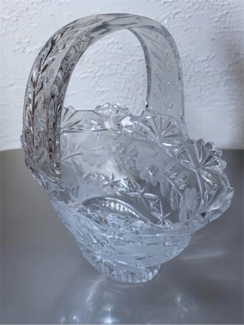 Vintage Crystal Footed Basket With Handle candy dish
